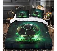 KLZXCVBNMQW 3D Print 3 Pcs Bedding Set Room Decor Hidden Zipper Ultra SoccerBallGlow Comforter Cover Hypoallergenic Easy Care for Kids,Youth,Teens SciFiNeon Quilt Cover Single（135x200cm）