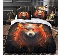 KLZXCVBNMQW 3D Print 3-Piece Bedding Set Bed Decor Zipper Closure Extra Fire Fox Spirit Comforter Cover Durable Anti-allergic for Kids,Teens,Adults Mythical Animal Quilt Cover Super king（260x220cm）