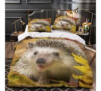 KLZXCVBNMQW 3D Print 3-Piece Bedding Set Bedroom Decor Hidden Zipper Super Cute Hedgehog Comforter Cover Easy Care Machine Washable for Boys,Kids,Women nature Autumn Quilt Cover Single（135x200cm）