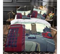 KLZXCVBNMQW 3D Print 3-Piece Bedding Set Bedroom Decor Zipper Closure Super Soft London Landmark Duvet Cover Breathable Anti-allergic for Youth,Boys,Teenagers Comforter Cover King（220x240cm）