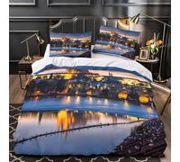 KLZXCVBNMQW 3D Print 3-Piece Bedding Set Home Decor Extra Prague Castle Duvet Cover Hypoallergenic Machine Washable for Children,Youth,Women night Cityscape View Comforter Cover Single（135x200cm）