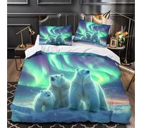 KLZXCVBNMQW 3D Print 3-Piece Bedding Set Home Decor Hidden Zipper Super Polar Bears Under Aurora Quilt Cover Washable Anti-allergic for Adults,Teenagers,Girls Duvet Cover Super king（260x220cm）