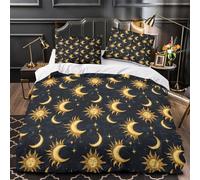 KLZXCVBNMQW 3D Print 3 Pieces Bedding Set Bed Decor Zipper Closure Design SunMoon Comforter Cover Washable All Season for Teens,Adults,Kids VintageAstronomy Quilt Cover Single（135x200cm）