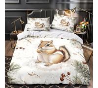 KLZXCVBNMQW 3D Print 3 Pieces Bedding Set Bedroom Decor Zipper Closure Super Winter Squirrel Comforter Cover Washable Wrinkle-Resistant for Teens,Boys,Women Cute Animal Quilt Cover Double（200x200cm）