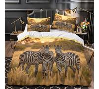 KLZXCVBNMQW 3D Print 3PCs Bedding Set Bed Decor Zipper Super Soft Zebras in Sunset Comforter Cover Hypoallergenic Machine Washable for Kids,Adults,Youth wildlife Quilt Cover Single（135x200cm）