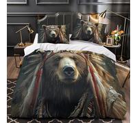 KLZXCVBNMQW 3D Print 3PCs Bedding Set Home Decor Zipper Super Soft Native Bear Chief Quilt Cover Durable Wrinkle-Resistant for Adults,Kids,Girls tribal Animal Duvet Cover Super king（260x220cm）