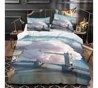 KLZXCVBNMQW 3D Printed 3 Pcs Bedding Set Bed Decor Design Ultra London Bridge Quilt Cover Durable Machine Washable for Youth,Adults,Teens fantasy Cityscape Duvet Cover Super king（260x220cm）