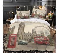 KLZXCVBNMQW 3D Printed 3 Pcs Bedding Set Home Decor Hidden Zipper Extra London Landmarks Quilt Cover Breathable Wrinkle-Resistant for Adults,Boys,Teens vintage Duvet Cover Double（200x200cm）