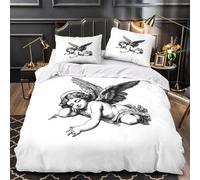 KLZXCVBNMQW 3D Printed 3 Pcs Bedding Set Home Decor Zipper Ultra Soft Angel Cherub Winged Quilt Cover Breathable All Season for Boys,Teenagers,Kids classical Engraving Duvet Cover Single（135x200cm）