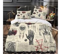 KLZXCVBNMQW 3D Printed 3 Pcs Bedding Set Room Decor Design Ultra Anatomical Sketches Comforter Cover Hypoallergenic Breathable for Teens,Boys,Children Vintage Medical Quilt Cover King（220x240cm）