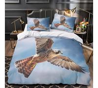 KLZXCVBNMQW 3D Printed 3 Pcs Bedding Set Room Decor Zipper Closure Ultra Falcon in Flight Comforter Cover Breathable Hotel Quality for Youth,Teens,Adults Nature Wildlife Quilt Cover Single（135x200cm）