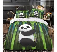 KLZXCVBNMQW 3D Printed 3 Pcs Bedding Set Room Decor Zipper Closure Ultra Panda in Bamboo Comforter Cover Breathable Hotel Quality for Youth,Teens,Adults Coon Animal Quilt Cover Single（135x200cm）