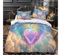 KLZXCVBNMQW 3D Printed 3-Piece Bedding Set Bed Decor Ultra Hes with Wings Quilt Cover Breathable Wrinkle-Resistant for Youth,Adults,Boys rainbow Angelic Duvet Cover Super king（260x220cm）