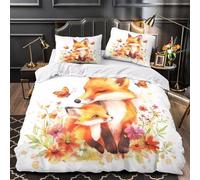 KLZXCVBNMQW 3D Printed 3-Piece Bedding Set Home Decor Design Fox Mother Tender Duvet Cover Durable Hotel Quality for Girls,Youth,Children Watercolor Animal Comforter Cover Double（200x200cm）