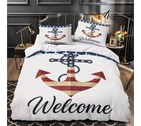 KLZXCVBNMQW 3D Printed 3-Piece Bedding Set Home Decor Super Nautical Anchor Quilt Cover Easy Care Machine Washable for Teenagers,Boys,Women American Flag Duvet Cover Single（135x200cm）