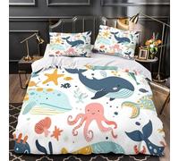KLZXCVBNMQW 3D Printed 3-Piece Bedding Set Home Decor Zipper Closure Design Ocean Creatures Duvet Cover Durable Hotel Quality for Girls,Youth,Children Coon Sea Life Comforter Cover Single（135x200cm）