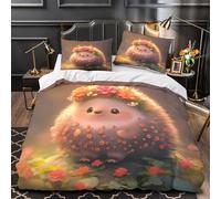KLZXCVBNMQW 3D Printed 3-Piece Bedding Set Room Decor Hidden Zipper Ultra Cute Hedgehog Comforter Cover Hypoallergenic Easy Care for Kids,Youth,Teens Coon Floral Quilt Cover Double（200x200cm）
