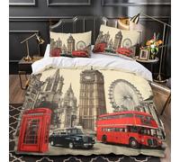 KLZXCVBNMQW 3D Printed 3-Piece Bedding Set Room Decor Super London Landmarks Comforter Cover Easy Care Hypoallergenic for Teens,Adults,Boys vintage Cityscape Quilt Cover Super king（260x220cm）