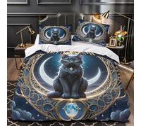 KLZXCVBNMQW 3D Printed 3 Pieces Bedding Set Bed Decor Super Black Cat Moon Quilt Cover Durable Wrinkle-Resistant for Adults,Kids,Teenagers fantasy Mystical Duvet Cover King（220x240cm）