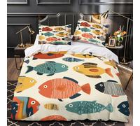 KLZXCVBNMQW 3D Printed 3 Pieces Bedding Set Room Decor Design Super Fish Quilt Cover Washable Wrinkle-Resistant for Kids,Women,Teenagers Colorful Coon Duvet Cover Super king（260x220cm）