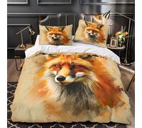 KLZXCVBNMQW 3D Printed 3PCs Bedding Set Bed Decor Super Soft Fox Portrait Quilt Cover Hypoallergenic All Season for Adults,Boys,Children Digital Animal Duvet Cover Single（135x200cm）