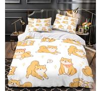 KLZXCVBNMQW 3D Printed 3PCs Bedding Set Bed Decor Zipper Closure Extra Cute Shiba Inu Dogs Comforter Cover Durable Anti-allergic for Kids,Teens,Adults Kawaii Coon Quilt Cover Single（140x200cm）