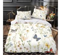 KLZXCVBNMQW 3D Printed 3PCs Bedding Set Bed Decor Zipper Closure Super Butterfly Garden Quilt Cover Durable Anti-allergic for Kids,Adults,Women Botanical Floral Duvet Cover Super king（260x220cm）