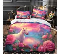 KLZXCVBNMQW 3D Printed 3PCs Bedding Set Bedroom Decor Zipper Closure Soft Unicorn Fantasy Comforter Cover Machine Washable Hotel Quality for Youth,Teens,Boys Magical Quilt Cover King（220x240cm）