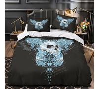 KLZXCVBNMQW 3D Printed 3PCs Bedding Set Home Decor Hidden Zipper Super Soft Skull Wings Quilt Cover Easy Care Machine Washable for Teenagers,Boys,Women gothic Ornate Duvet Cover Double（200x200cm）