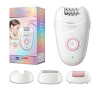 KM-7113 Electric Epilator 3-in-1 for Women, Bikini Trimmer with Built-in LED Light, IPX4 Water Resistant, Rechargeable & Cordless Portable Design for Face, Legs, Arms, Armpit, Bikini