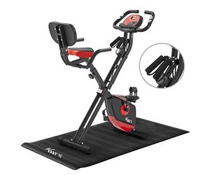 KM Fit 2in1 Exercise Bike with LCD Display | Folding Exercise Bike | Home Trainer 16 Resistance Levels | Hand Heart Rate Sensors | In loor Mat and Cell Phone Holder