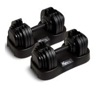 KM-Fit Adjustable Dumbbells 25 kg Pair | 18 Levels | Cast Iron | Set of 2 with one-hand adjustment, Stop-Lock system, non-slip grips and bases for home gym