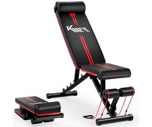 KM Fit Folding Weight Bench, Multifunctional Training Fitness Bench, 6-Way Adjustable Backrest, 3-Way Adjustable Seat, Breathable EVA Surface, Load Capacity up to 400 kg