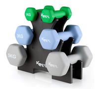 KM-Fit Neoprene Dumbbell Set 1-3-5 kg with Stand Ergonomic Hex Home Gym