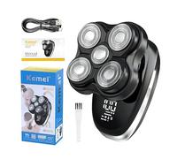KM-T378 5 Head Rotary Electric Shaver for Men, 5-in-1 Floating Magnetic Head Rechargeable Razor with LED Display, Wet Dry Shaver, USB-C Fast Charging, 10000 RPM Bald Head Shaver for Face & Body