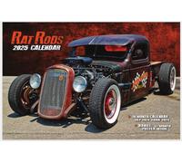 KMA Est. 2005 2025 Deluxe Rat Rod Car Wall Calendar, 16 Months, with Free Poster, Black and White, Black/red