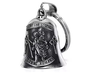 KMA Est. 2005 THE RIDE BELL St. Christopher Guardian Angel For ALL Motorcycles Lucky Charm Biker Luck Gift of Love & Protection, Silver, S