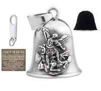 KMA Est. 2005 THE RIDE BELL St. Michael Guardian Angel w/FREE HANGER Biker Good Luck Motorcycle Charm Original Keychain, Silver, S