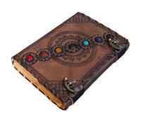 KMAAC leather bound journal book of shadows vintage leather journal deckle edge paper antique spell book wiccan seven stone chakra journal unlined lock daily notebook sketchbook 10x7