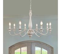KMaiPem 8 Lights Vintage White Chandelier, Farmhouse Metal Chandeliers Ceiling Light, Modern Rustic French Country Pendant Light for Living Room, Bedroom, Entryway, Dining Room