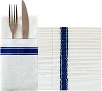 KMAKII Pocket Napkins - White Linen Feel, 40x40cm, Blue - 50 Count