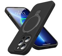 KMAMBAG Mag-Ring Designed for iPhone 13 Pro Max Case, Liquid Silicone [Moisturizing Factor] Extreme Soft Slim Phone Case with Stand [Compatible with MagSafe] for 13 Promax 6.7 inch Men Women, Black
