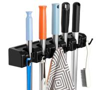 KMASHI Broom and Mop Holder, Wall Mounted Organizer Mop and Broom Storage Tool Rack with 5 Ball Slots and 6 Hooks (1PACK)