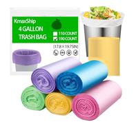 KmaxShip Unscented Trash Bags 4 Gallon 190 Count - Thin But Strong Material - Small Plastic Trash Bag Roll for Office, Bedroom & Bathroom, 4gal Small Garbage Bags - Colorful