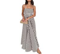 KMBANGI Women Striped Sleeveless Maxi Dress Swing Patchwork Midi Dress Smocked Spaghetti Strap Colorful Long Sundress, Brown Stripes, M