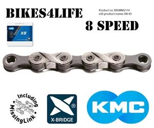 KMC Bike/Cycle X8-93 8 Speed Chain / Hi Performance Chain X8 Silver/Grey