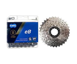 KMC Unisex's E8 EPT 8 Speed Chain, Dark Silver, 122 Links & Shimano Acera CSHG418134 Speed Cassette - Silver, 11-34 Teeth