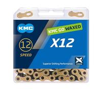 KMC | Wax X12 Bicycle Chain 12-Speed | Mountain Bike/Road/Gravel | 12 Speed Chain: SRAM, Campagnolo Compatible | 126 Links, Missing Link Included | Ti Gold/Black