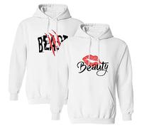 KMCOJIA Beast Beauty Couple Hoodie,Long Sleeve Thick His & Hers Pullover Hooded Sweatshirt with Pocket(Pack of 1) Beauty-White-S