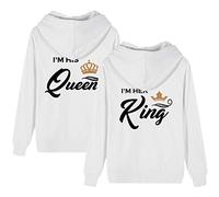 KMCOJIA Her King His Queen Couple Hoodie,Long Sleeve Thick His & Hers Pullover Hooded Sweatshirt with Pocket(Pack of 1) King-White-L